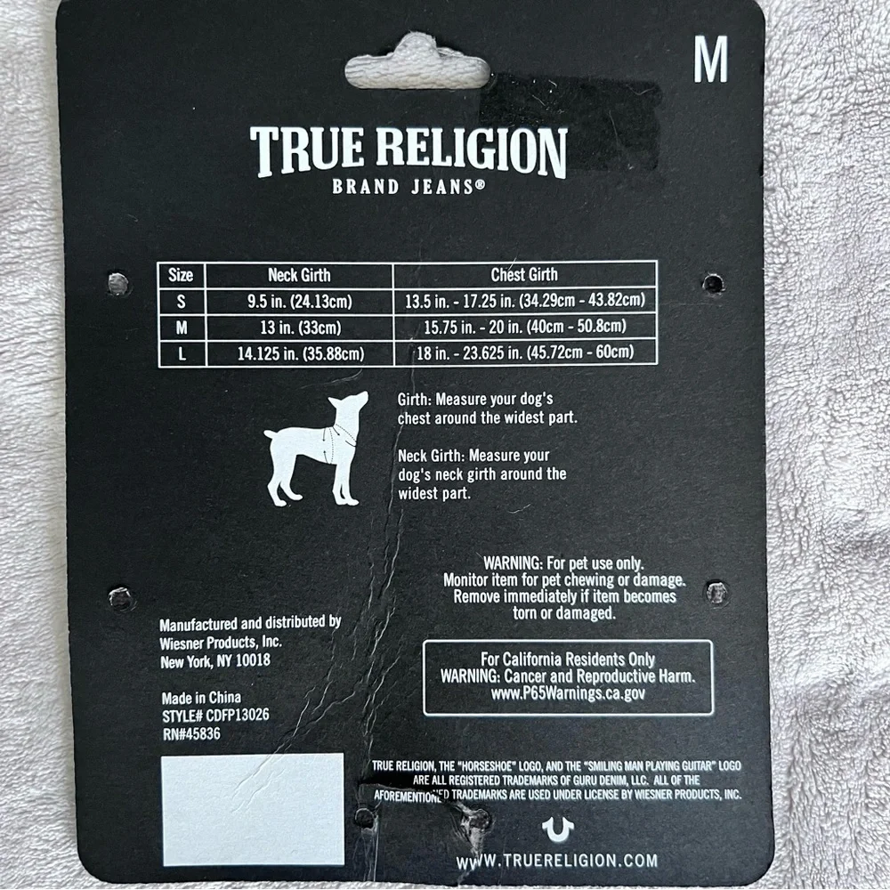New! True Religion pet harness size medium